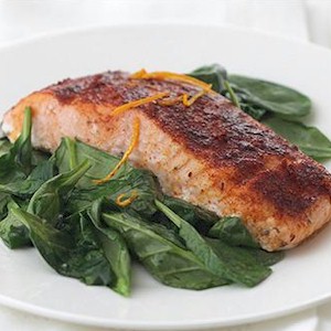 a healthy meal of spinach and salmon